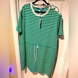 NWT Draper James Tie Waist T-Shirt Dress Green/White Mariner Stripe 3X